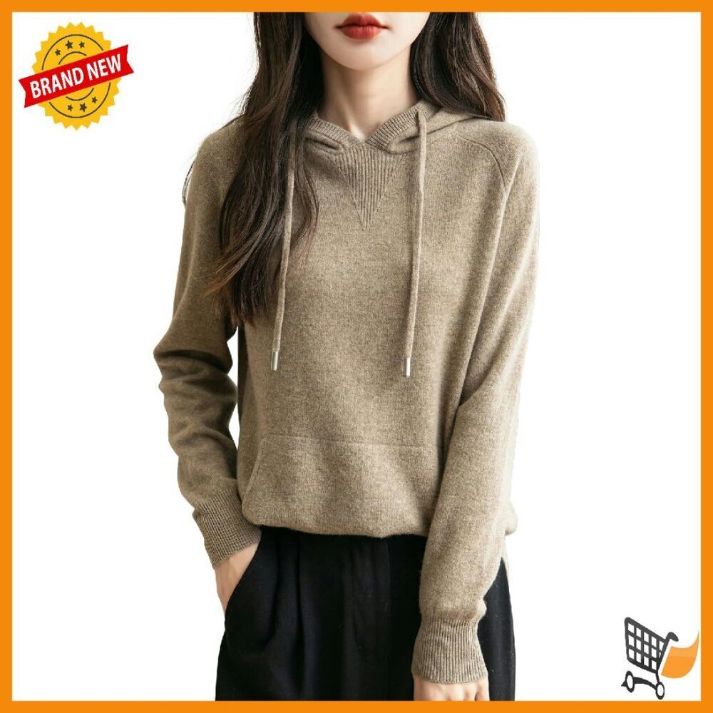 Women's 100% Merino Wool Hoodie Sweater Soft Warm Long Sleeve Pocket